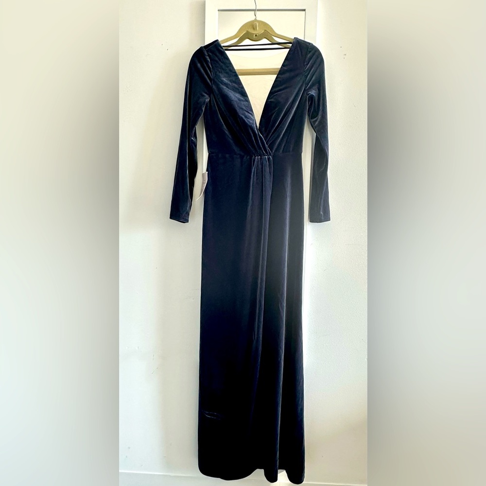 BRAND NEW Jenny Yoo Velvet Long Sleeve Dress in French Blue